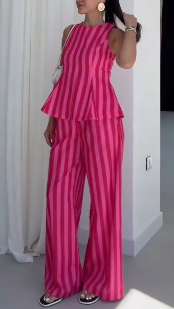 Stripe Sleeveless Two‑Piece Pant Set