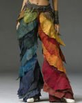 Women's Spring Asymmetric Leaf Patchwork Design Trousers  1066