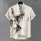 Men's Elegant Schools Of Fish Ink Art Print Short Sleeve Shirt