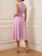 Lavender Purple Shirt Dress Shirt Collar Sleeveless A-Line Midi Dress