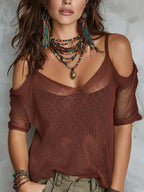 Relaxed Statement Sheer Mesh Off-Shoulder Top