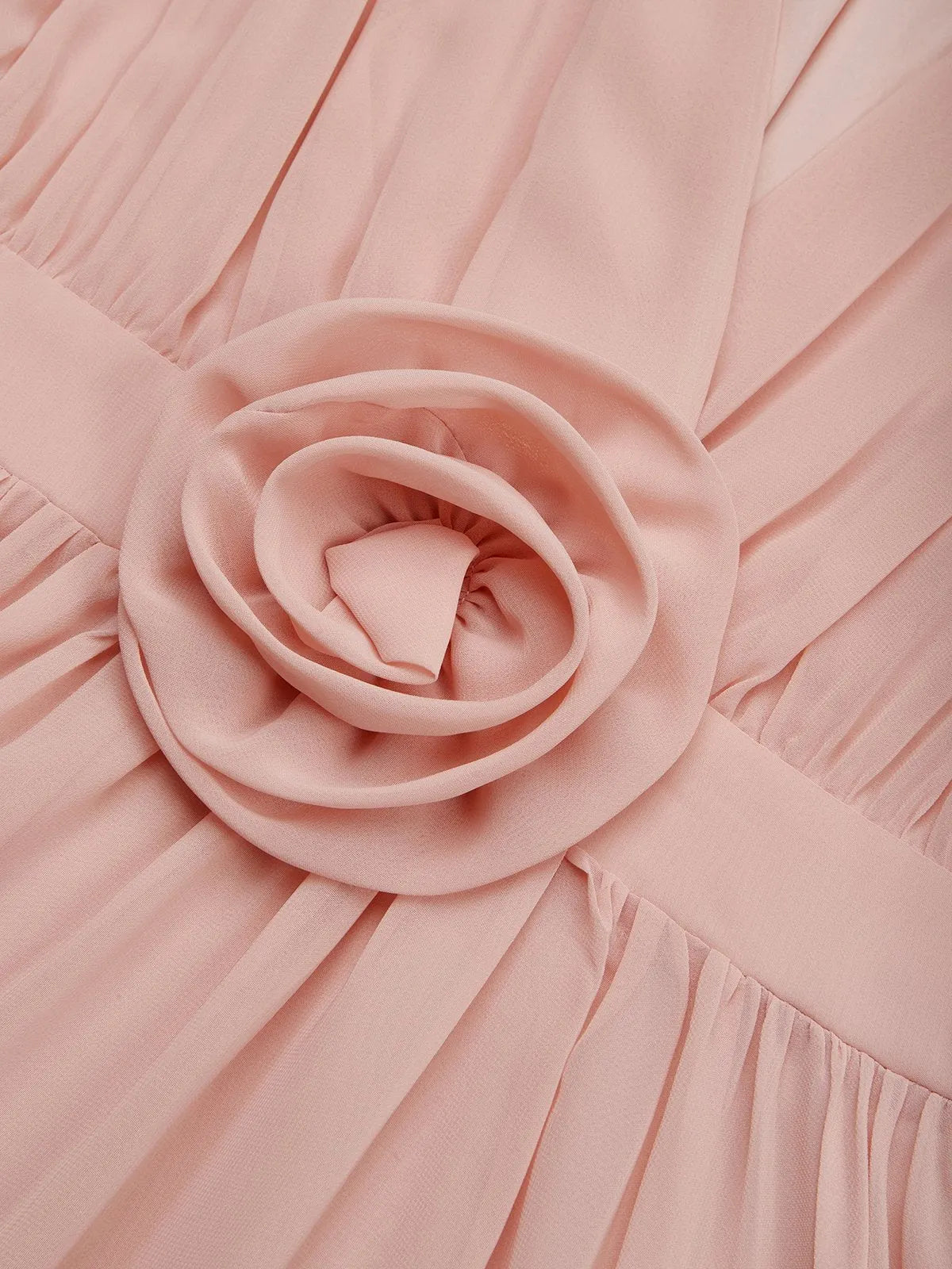 Pink 3D Floral Pleated Chiffon V Neck Sleeveless A-Line Maxi Dress