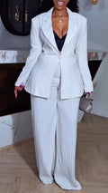 Striped Blazer Wide Leg Pants Suit Sets