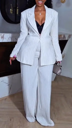 Striped Blazer Wide Leg Pants Suit Sets