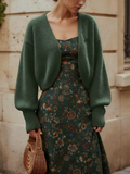 Wool Cardigan, Long Sleeves, Plain, Vintage, Green