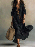 Bohemian Sheer Panel Flowing Maxi Dress In Black