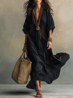 Bohemian Sheer Panel Flowing Maxi Dress In Black