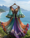 Elegant contrast color vacation rainbow maxi dress 1b73