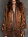 Vintage Boho Sheer Floral Blouse With Billowy Sleeves