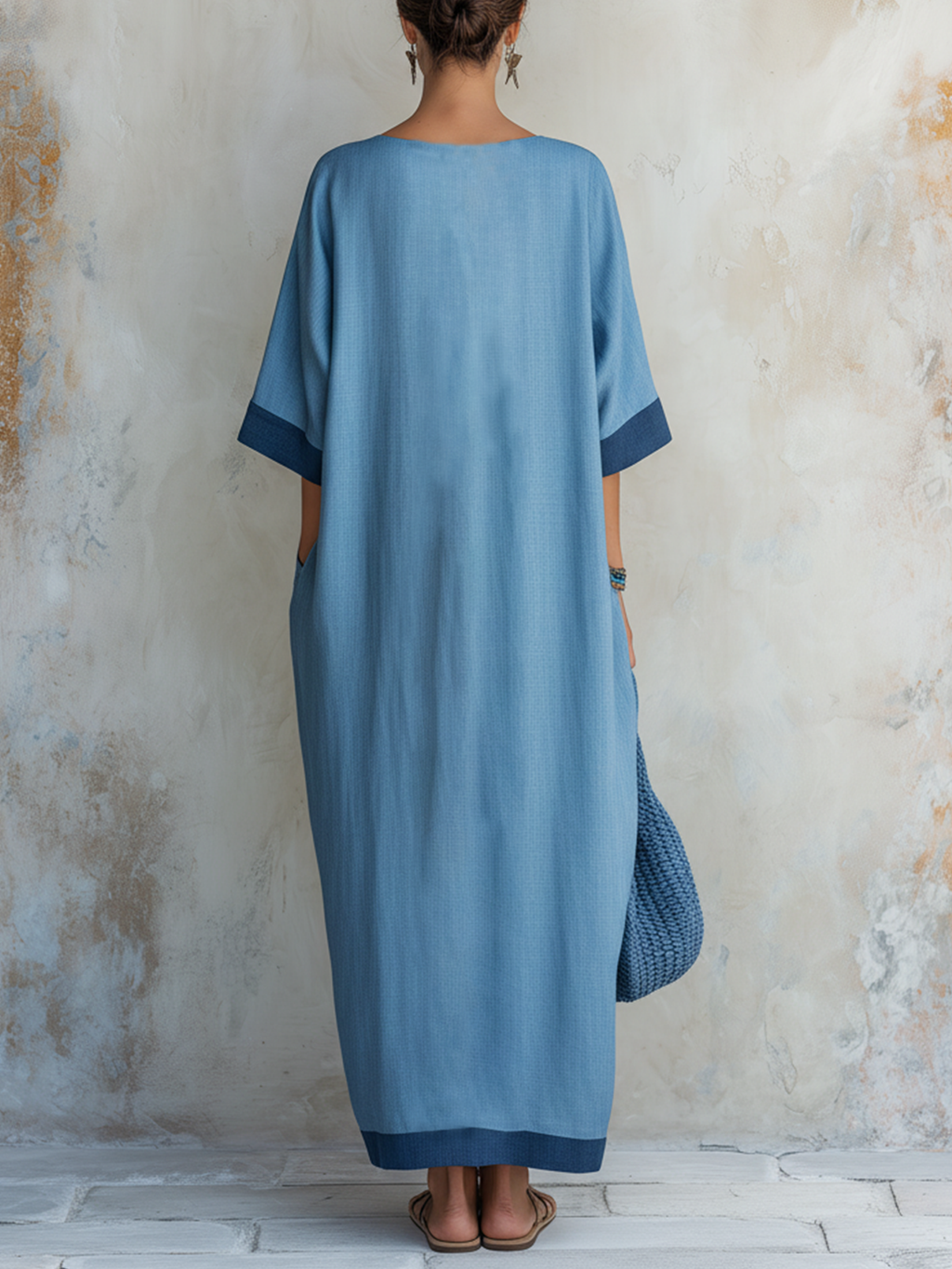 Light Blue Tencel Denim Colorblock Oversized Maxi Dress