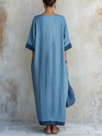 Light Blue Tencel Denim Colorblock Oversized Maxi Dress