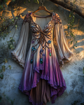 Summer Viking Tribal Celtic Tree of Life Gradient Lace Splicing Ruffle Dress 652d