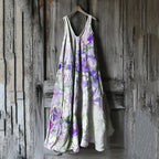 Vintage Violet Floral Art Linen Tank Dress 3f29