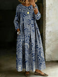Women's Retro Ethnic Art Splicing Long-sleeved Loose-fitting Casual Denim Dress