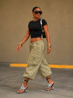 Drawstring Waist Capri Cargo Pants