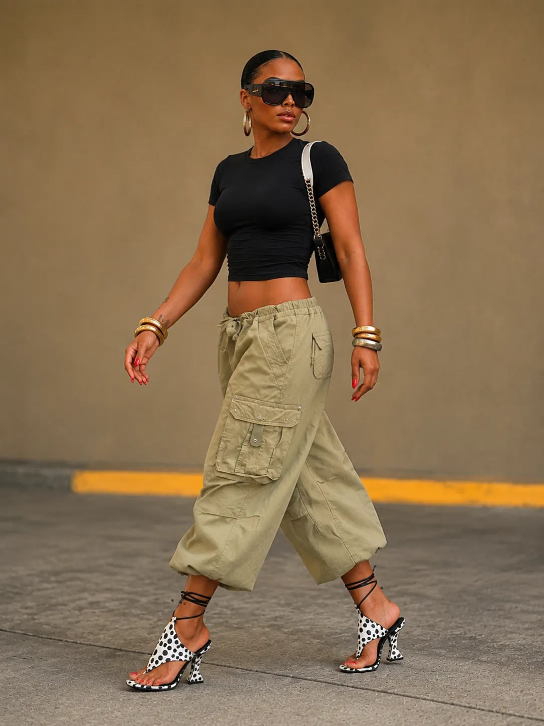 Drawstring Waist Capri Cargo Pants