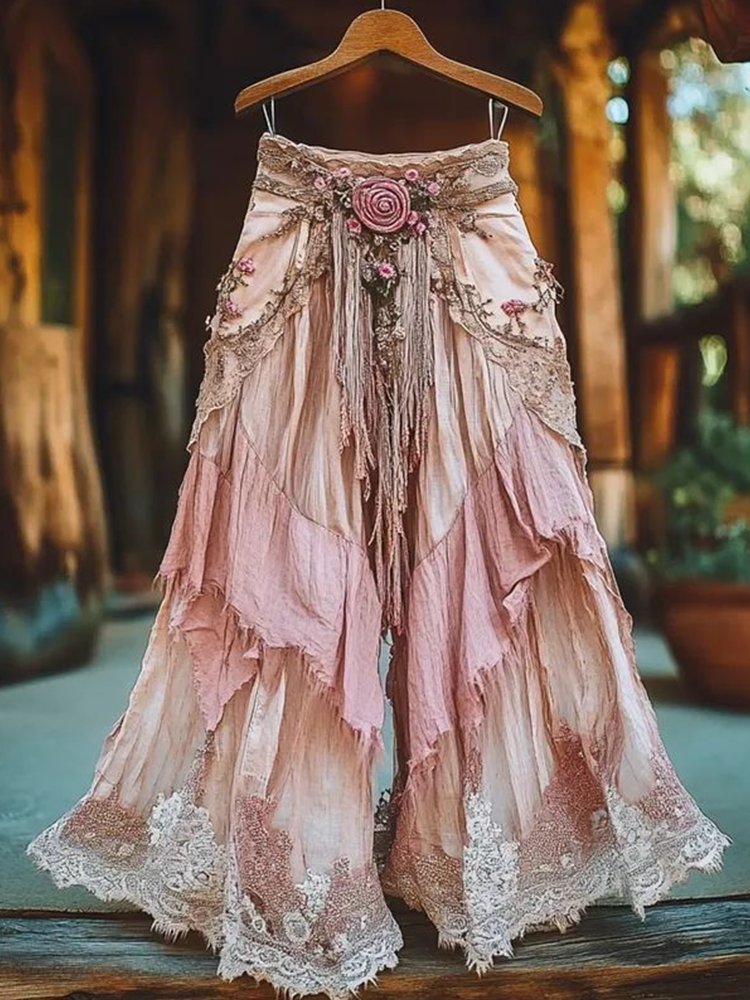 Bohemian Retro Women's Art Lace Flowy Linen Casual Long Pants