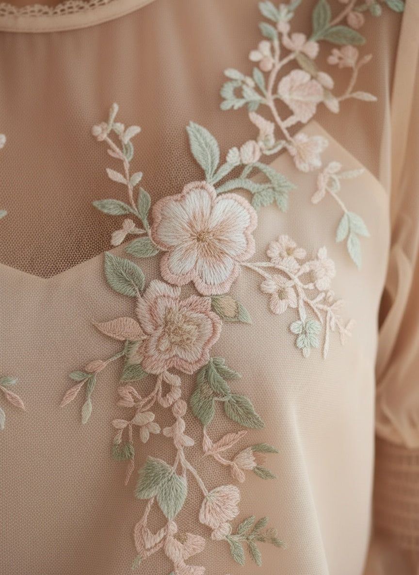 Elegant Floral Embroidered Sheer Blouse