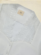 Linen Shirt, Long Sleeves,  Plain, Lace, French Vintage, White