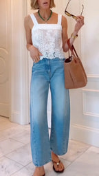Lace Cami Top & Light Blue Wide‑Leg Cropped Jeans