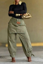 Olive Green Multi-Pocket Cargo Barrel Pants