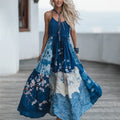 Women's Japanese Traditional Sashiko Floral Wave Geometric Patchwork Casual Dress