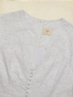 Midi Cotton Dress, Short Sleeves, Plain, Lace, Vacation, Vintage, White