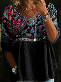 Women's Vintage Gradient Ethnic Art Casual Loose Denim Blouse Shirt