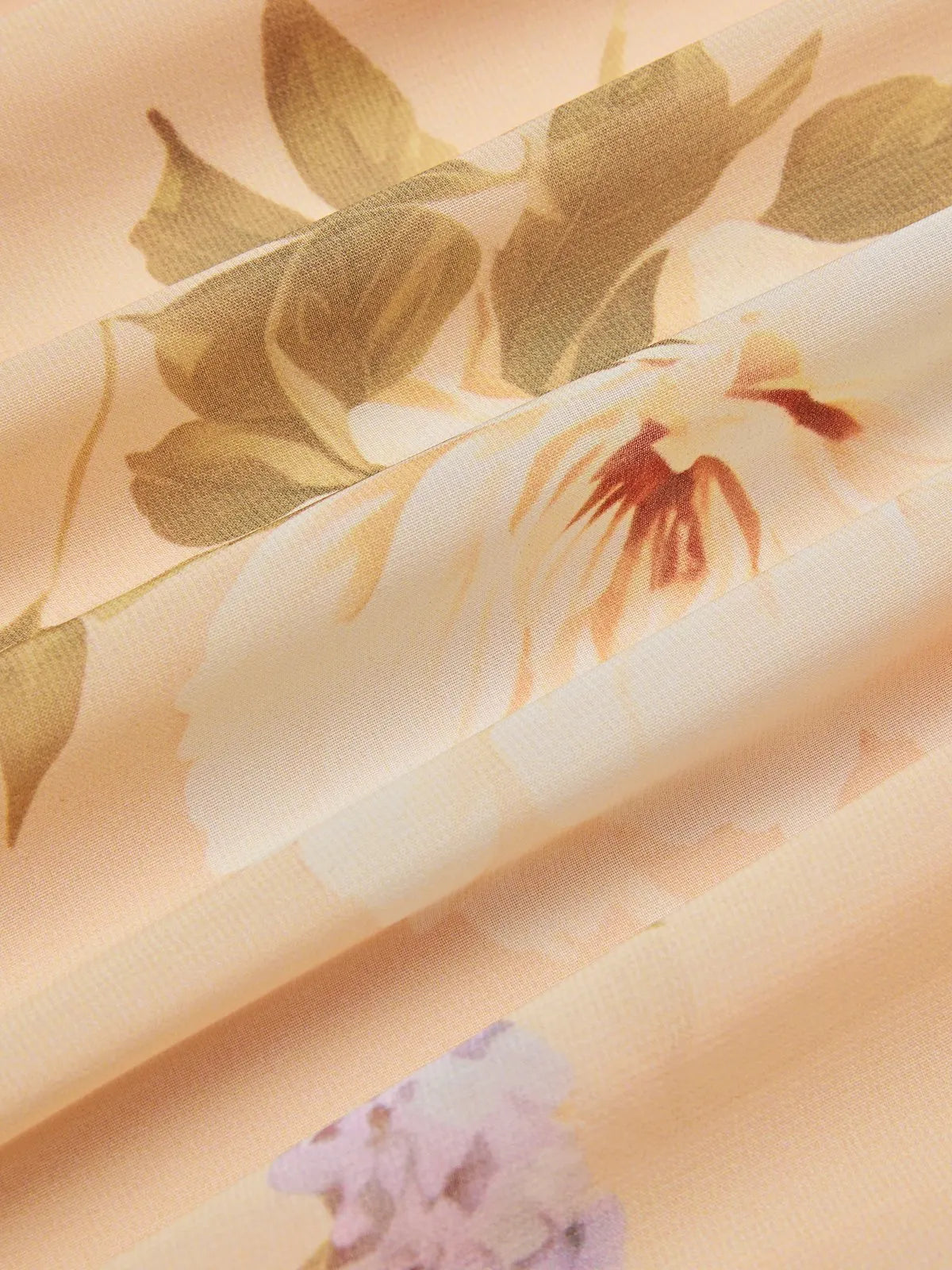 Apricot Floral Chiffon V Neck Sleeveless A-Line Maxi Dress