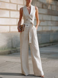Double-Breasted Shawl Collar Belted Vest And Wide-Leg Pants Set