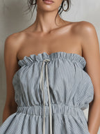 Striped Denim Strapless Wide-Leg Jumpsuit