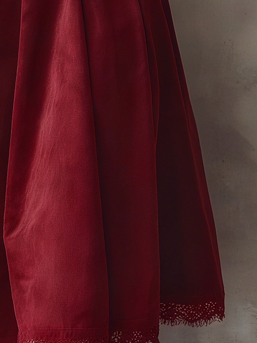 Midi Cotton Skirt (Shirt and Vest Not Included), Plain, Pocket Design, Vintage, Wine Red