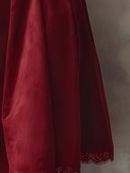 Midi Cotton Skirt (Shirt and Vest Not Included), Plain, Pocket Design, Vintage, Wine Red