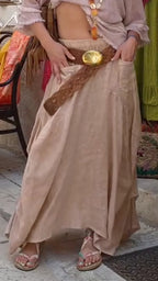 Beige Linen Layered Maxi Skirt