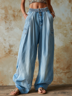 Light Blue Tencel Denim Oversized Wide Leg Pants