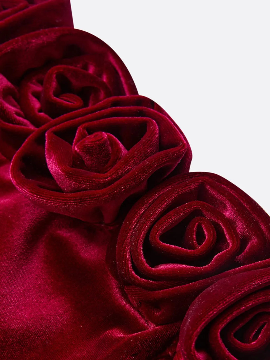 Wine Red 3D Floral Velvet Strapless Sleeveless Sheath Gown Dress