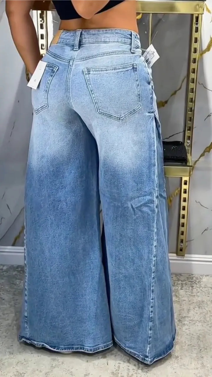Light Wash Wide Leg Denim Jeans