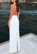 Halter Deep Side Cutout Backless Maxi Dress