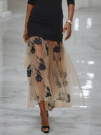 Black Floral Rose Knit Off The Shoulder Half Sleeve Mermaid Maxi Dress