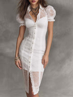 Ivory Lace Button-Front Corset Midi Dress