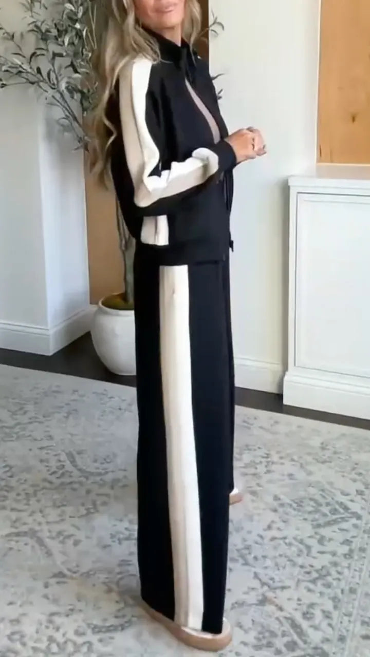 Stripe Zip Up Jacket And Flare Pants Tracksuit