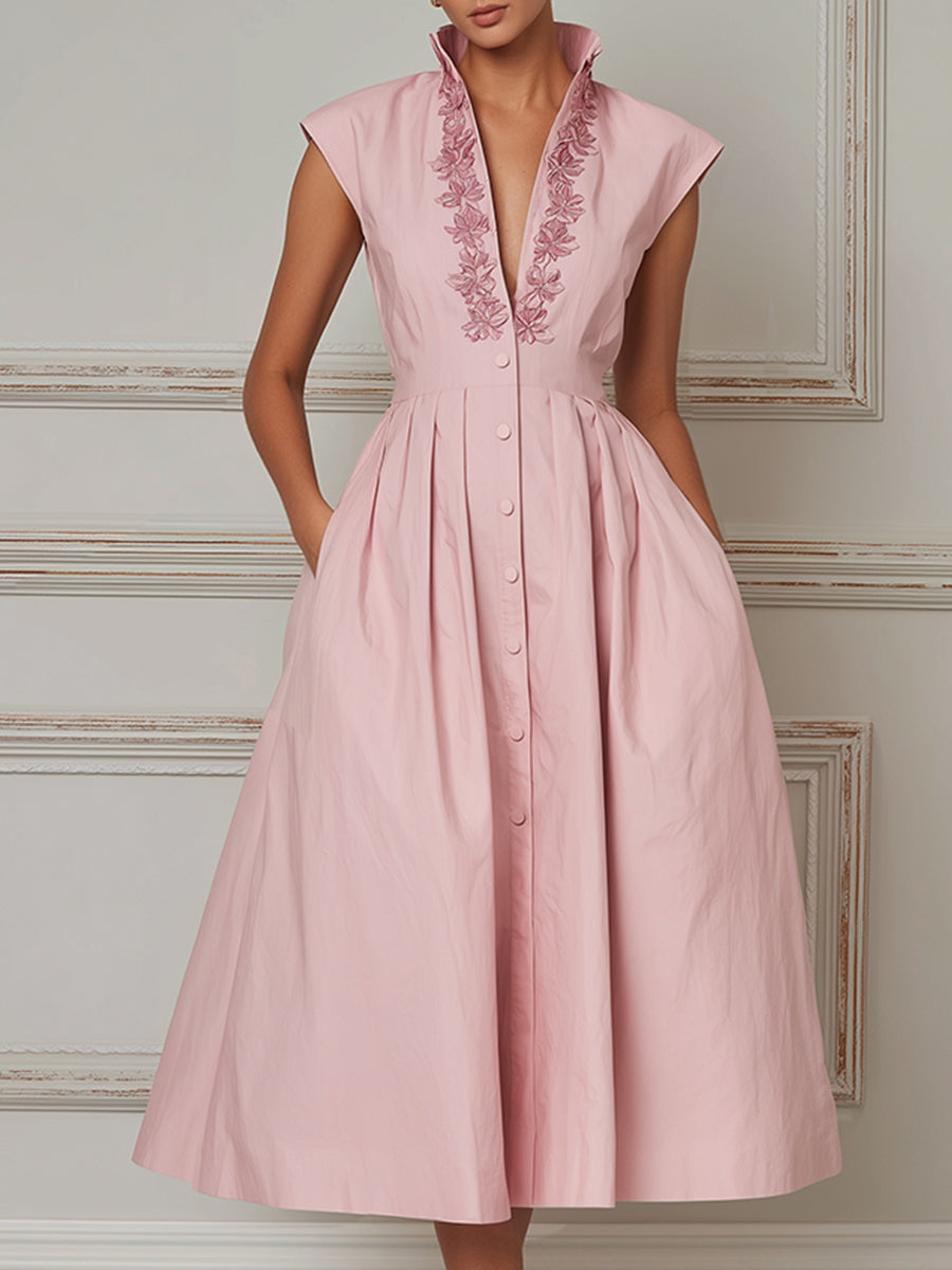 Elegant Embroidered A-Line Shirt Dress