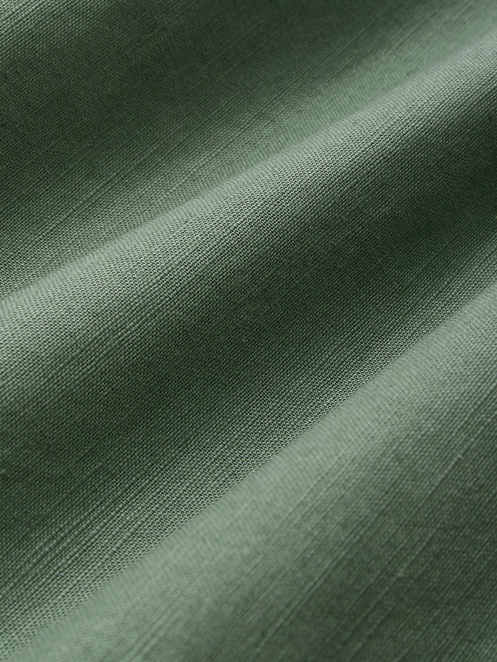 Midi Cotton Dress, Casual, Plain, Pocket Stitching, Half Open Collar, Half Sleeve, Vintage, Green