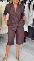 Linen Blazer & Knee Length Bermuda Shorts Set