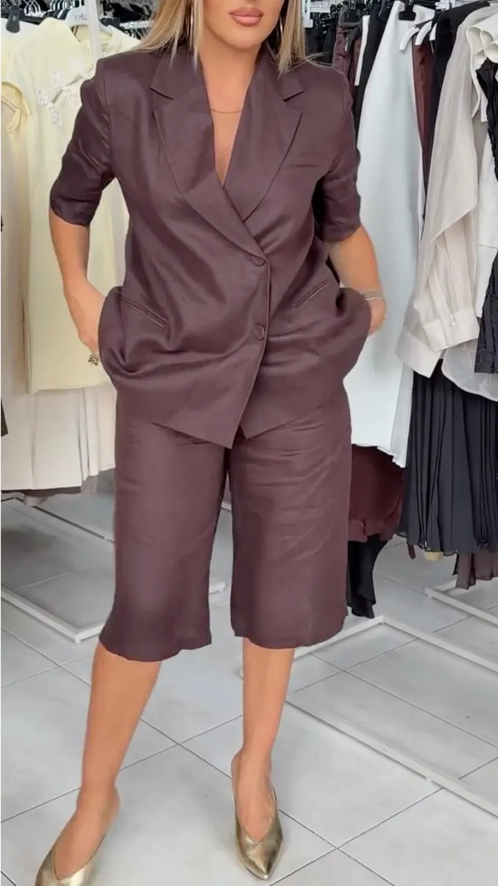 Linen Blazer & Knee Length Bermuda Shorts Set