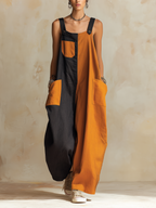 Two-Tone Patchwork Linen-Blend Overalls