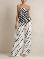 Abstract Stripe Halter Top & Wide-Leg Pants Set