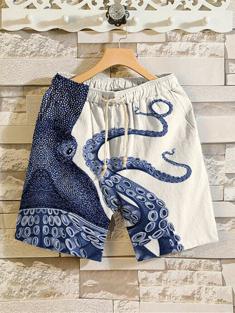 Japanese Art Octopus Graphic Printed Casual Shorts