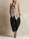 Asymmetric Linen-Blend Vest & Barrel Pants Set