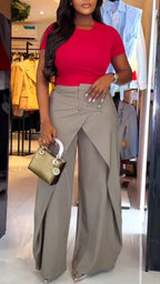 Crossover Wrap Skirt Effect Wide Leg Trousers